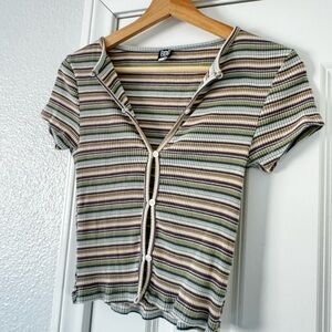 BDG Urban Outfitters Striped Ribbed Button Front Tee Size Small